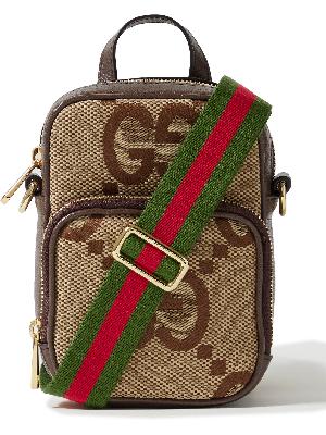 GUCCI - Full-Grain Leather-Trimmed Monogrammed Canvas Messenger Bag