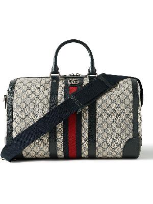 GUCCI - Leather- and Webbing-Trimmed Monogrammed Supreme Coated-Canvas Duffle Bag