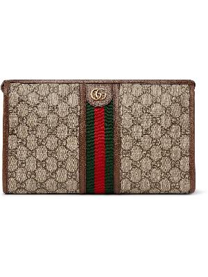 GUCCI - Ophidia Leather and Webbing-Trimmed Logo-Jacquard Coated-Canvas Wash Bag