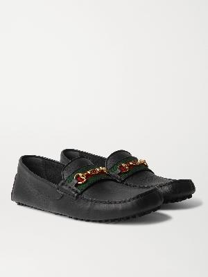 GUCCI - Ayrton Webbing-Trimmed Horsebit Leather Driving Shoes