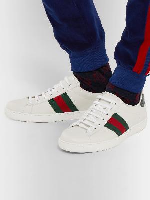GUCCI - Ace Crocodile-Trimmed Leather Sneakers