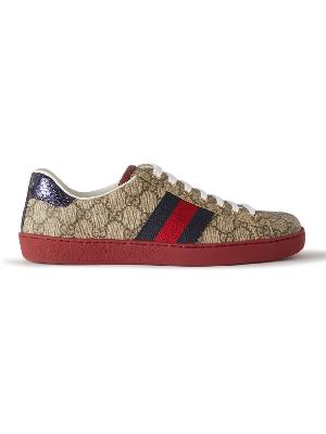 GUCCI - Ace Webbing-Trimmed Monogrammed Coated-Canvas Sneakers