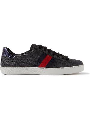 GUCCI - Ace Webbing-Trimmed Monogrammed Coated-Canvas Sneakers