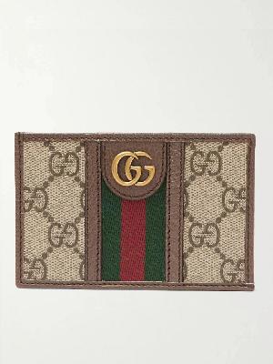 GUCCI - Ophidia Webbing-Trimmed Leather and Monogrammed Coated-Canvas Cardholder