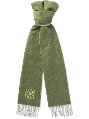 Loewe - Fringed Logo-Embroidered Two-Tone Wool and Cashmere-Blend Scarf