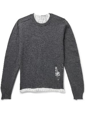 Maison Margiela - Distressed Layered Wool and Striped Satin Sweater