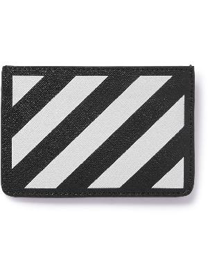 Off-White - Striped Logo-Print Saffiano Leather Cardholder