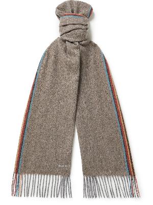 Paul Smith - Fringed Striped Brushed Wool and Cashmere-Blend Scarf