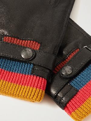 Paul Smith - Layered Striped Ribbed-Knit and Leather Gloves