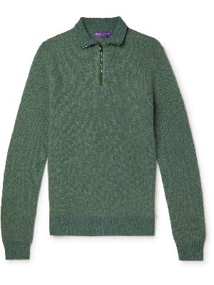 Ralph Lauren Purple label - Suede-Trimmed Honeycomb-Knit Cashmere Half-Zip Sweater