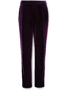 Ralph Lauren Purple label - Gregory Slim-Fit Tapered Pleated Cotton-Velvet Tuxedo Trousers