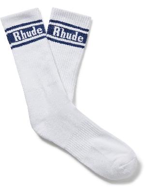 Rhude - Striped Logo-Jacquard Ribbed Stretch Cotton-Blend Socks