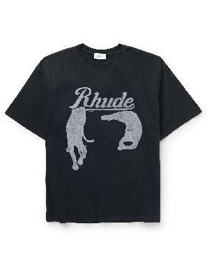 Rhude - Black Cat Logo-Print Cotton-Jersey T-Shirt