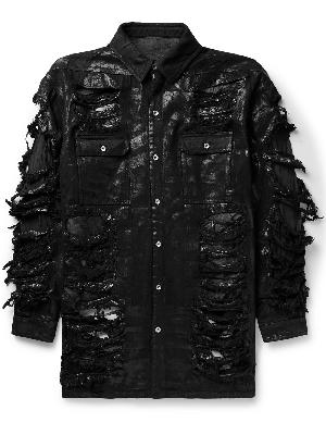 DRKSHDW by Rick Owens - Strobe Oversized Distressed Coated-Denim Jacket