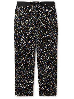 Sacai - Tapered Shell-Trimmed Floral-Print Cotton-Corduroy Trousers