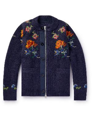 Sacai - Embroidered Ribbed Mohair-Blend Zip-Up Cardigan