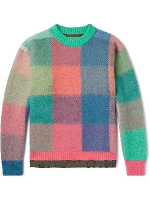 Sacai - Shell-Trimmed Checked Wool-Blend Sweater