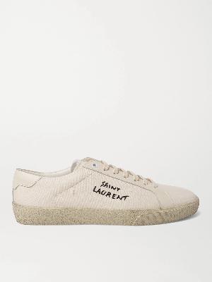 SAINT LAURENT - SL/06 Court Classic Leather-Trimmed Logo-Embroidered Distressed Canvas Sneakers