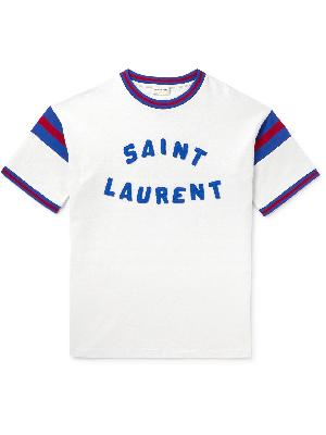 SAINT LAURENT - Slim-Fit Logo-Appliquéd Striped Cotton-Blend Jersey T-Shirt