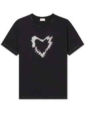 SAINT LAURENT - Distressed Printed Cotton-Jersey T-Shirt