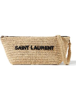 SAINT LAURENT - Logo-Embroidered Raffia Messenger Bag