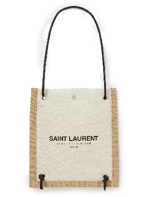 SAINT LAURENT - Leather-Trimmed Logo-Print Linen and Cotton-Blend Canvas Messenger Bag