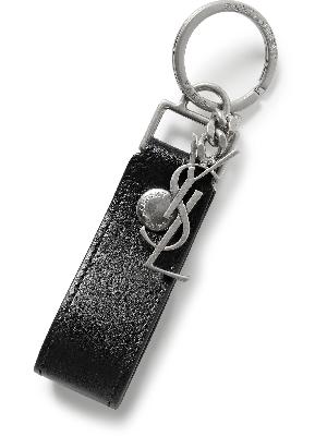 SAINT LAURENT - Leather and Burnished Silver-Tone Key Fob