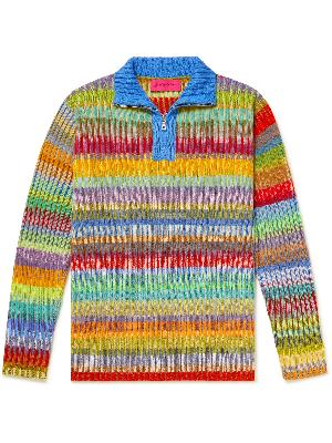 The Elder Statesman - Jolly Ribbed Striped Cashmere Half-Zip Sweater