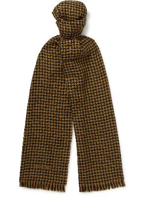 TOM FORD - Fringed Logo-Embroidered Checked Wool-Jacquard Scarf