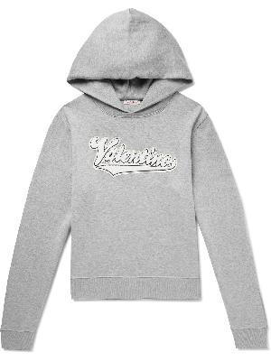 Valentino - Logo-Appliquéd Bouclé-Trimmed Cotton-Blend Jersey Hoodie
