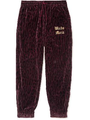 Wacko Maria - Tapered Logo-Embroidered Leopard-Print Cotton-Velvet Sweatpants