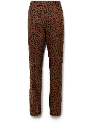 Wacko Maria - Tapered Pleated Leopard-Print Cotton-Twill Suit Trousers