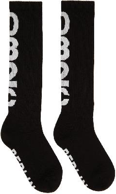 032c Black Long Ribbed Logo Socks