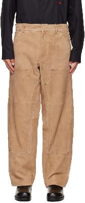424 Brown Workmen Leather Pants