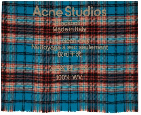 Acne Studios Blue & Orange Wool Check Scarf