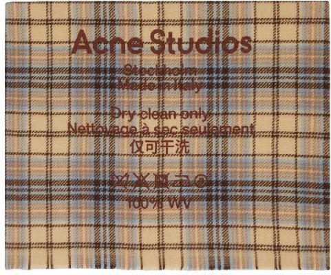 Acne Studios Beige & Brown Wool Check Scarf