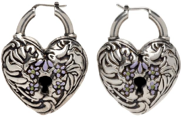 Acne Studios Silver & Purple Adore Heart Earrings