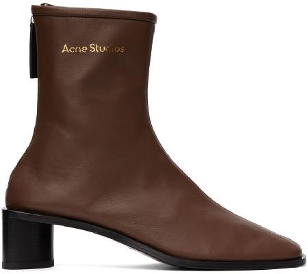 Acne Studios Brown Branded Heeled Boots