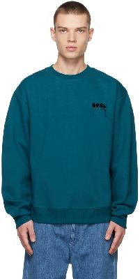 ADER error Blue Stitched Logo Crewneck Sweater