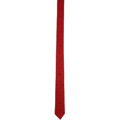Alexander McQueen Red & Black Silk Star Skull Tie
