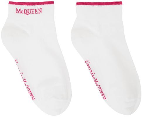 Alexander McQueen Pink & White Logo Ankle Socks