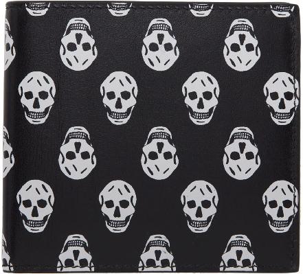 Alexander McQueen Black & White Leather Biker Skull Bifold Wallet