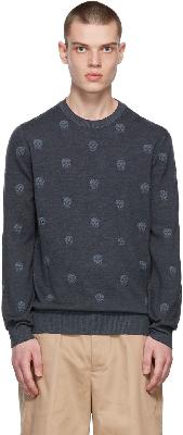 Alexander McQueen Blue Wool Skull Sweater