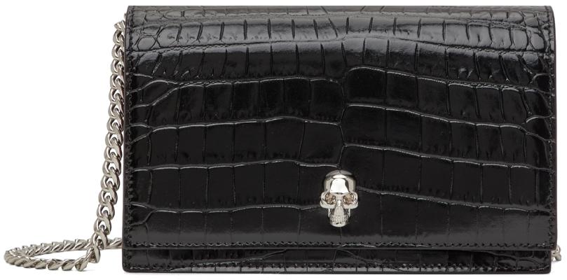 Alexander McQueen Black Skull Mini Croc Shoulder Bag