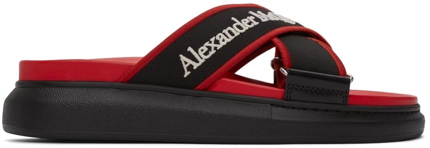 Alexander McQueen Red & Black Oversized Hybrid Slides