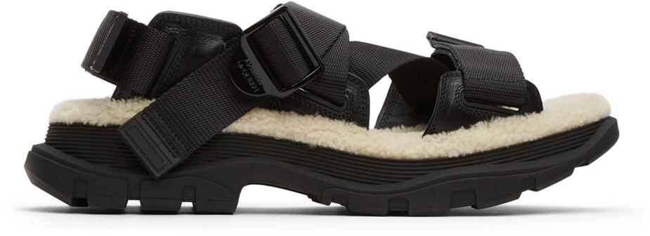 Alexander McQueen Black Shearling Tread Sandals
