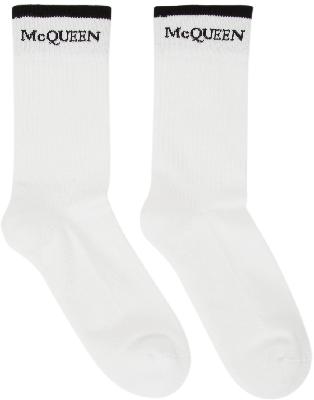 Alexander McQueen Reversible White & Black Logo Socks