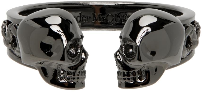 Alexander McQueen Gunmetal Twin Skull Ring