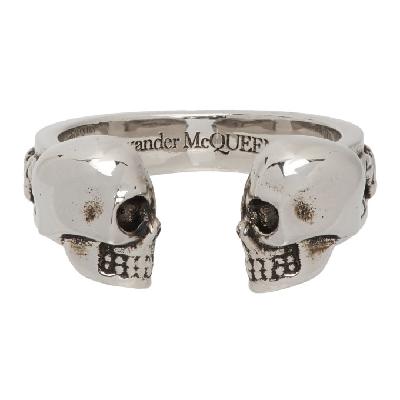 Alexander McQueen Silver Twin Skulls & Serpent Ring