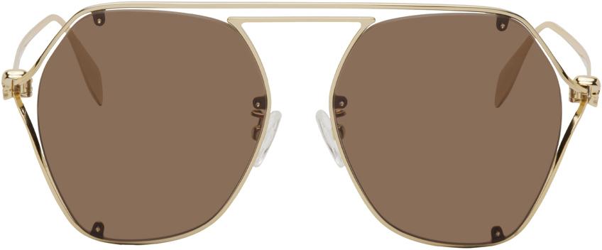 Alexander McQueen Gold Round Top Sunglasses